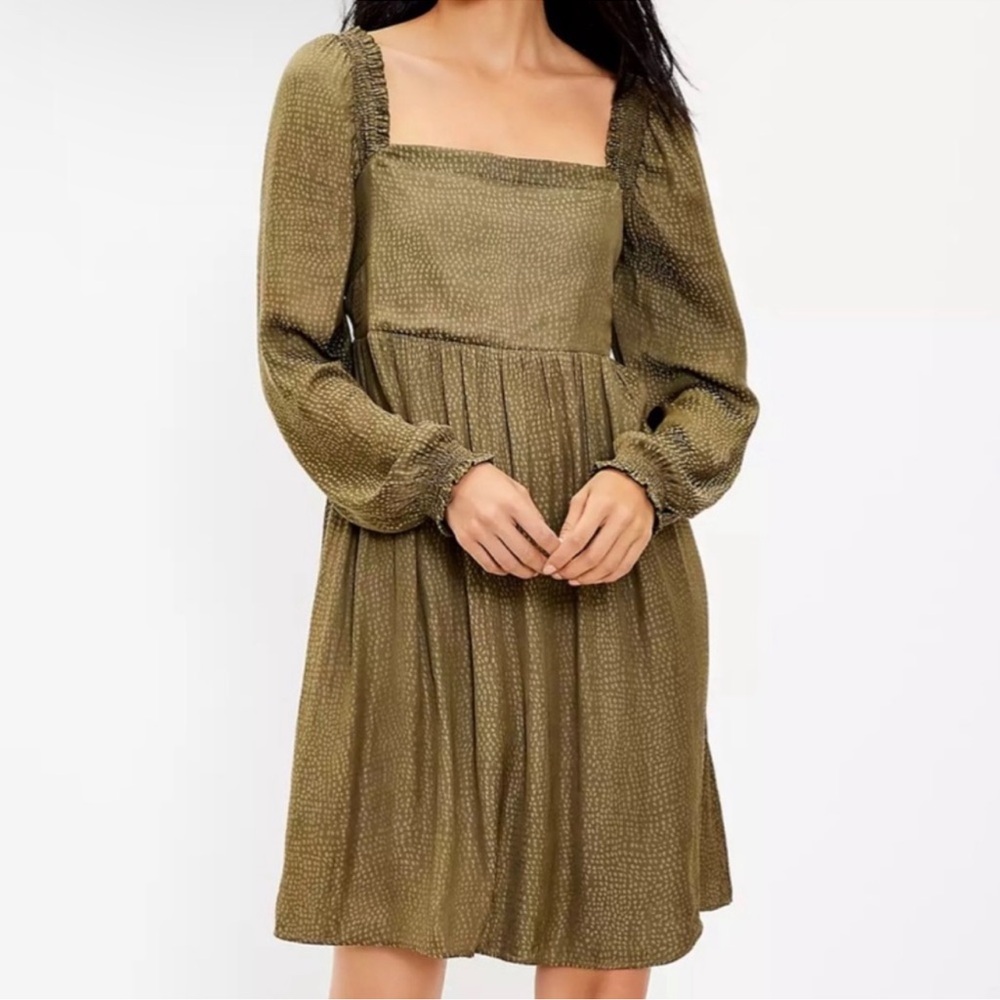 Loft Monochromatic Print Square Neck Long Sleeve Swing Dress
